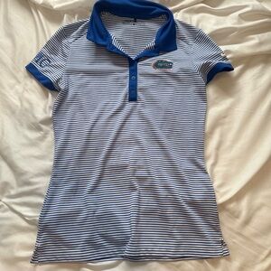 Striped Polo Shirt with Blue Accents University of Florida Ladies golf shirt